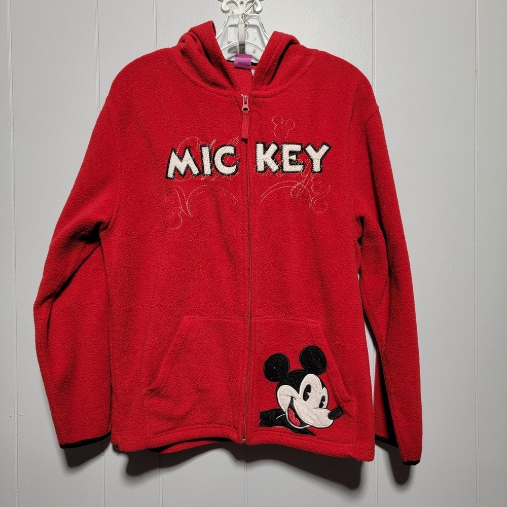 Disney Mickey Mouse Fleece Zip Up Hoodie Red XL Kids Girls Hooded Jacket
